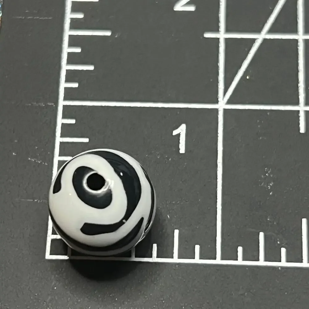 Lot of 12 Black & White Zebra Stripe Round Beads | Jewelry Making Supplies